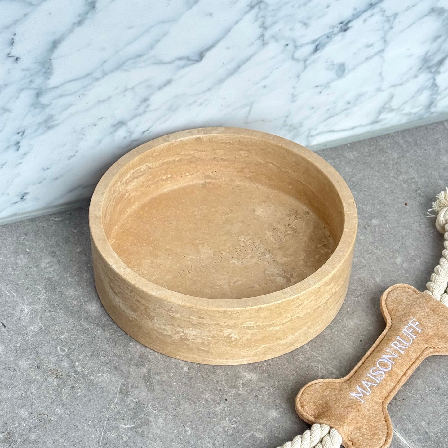 TRAVERTINE DOG BOWL